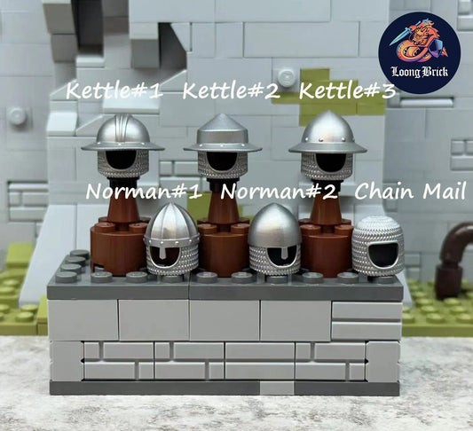 Kettle Helm&Norman Helm&Chain Mail in Flat Silver Version